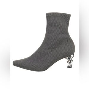 Yuul Yie- Natural Jane Sock Boots in Grey with Silver Heel. Size 39